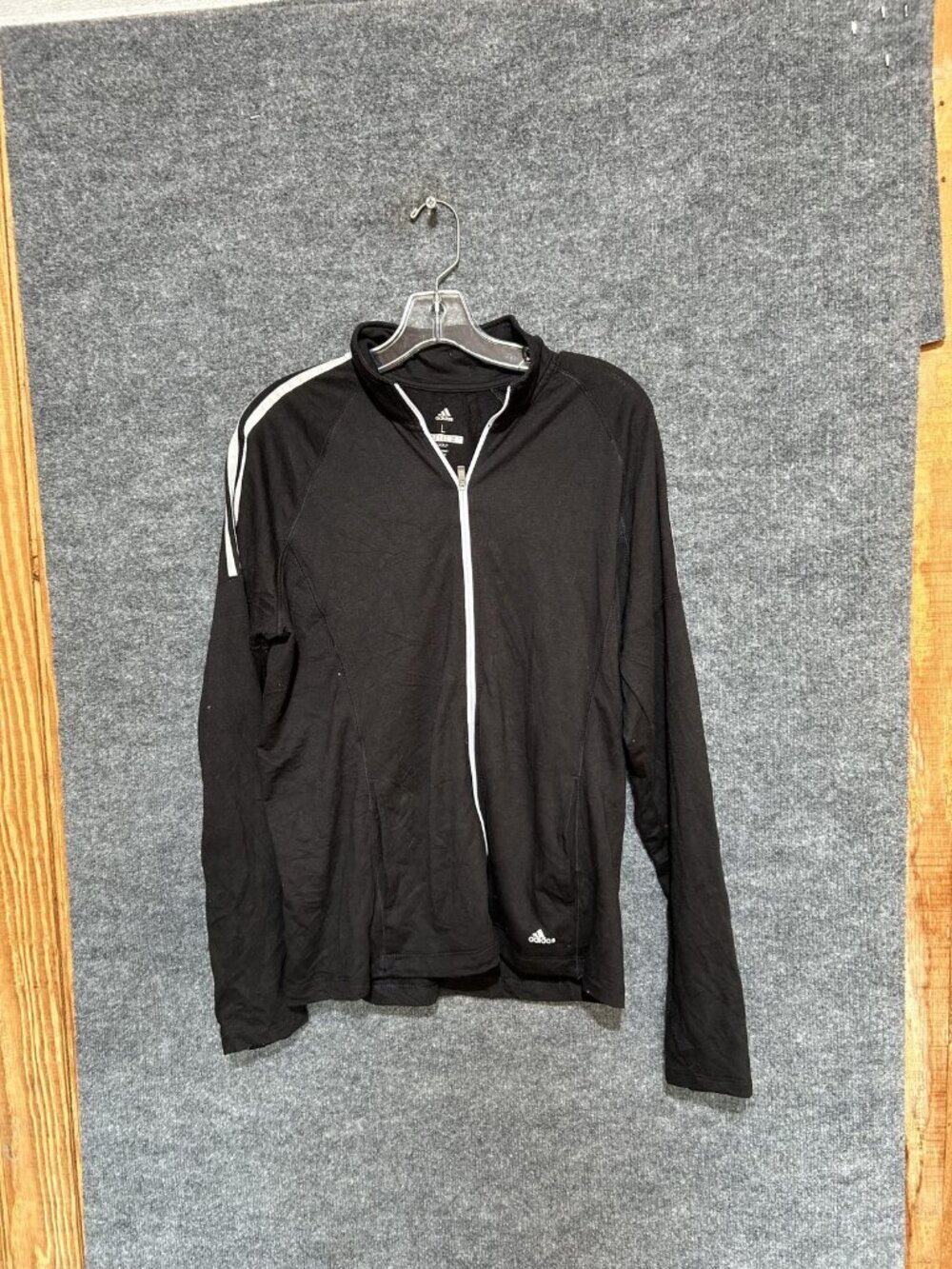 Adidas Golf Track Jacket Mens Large Black Full Zip Lightweight Striped Shoulders